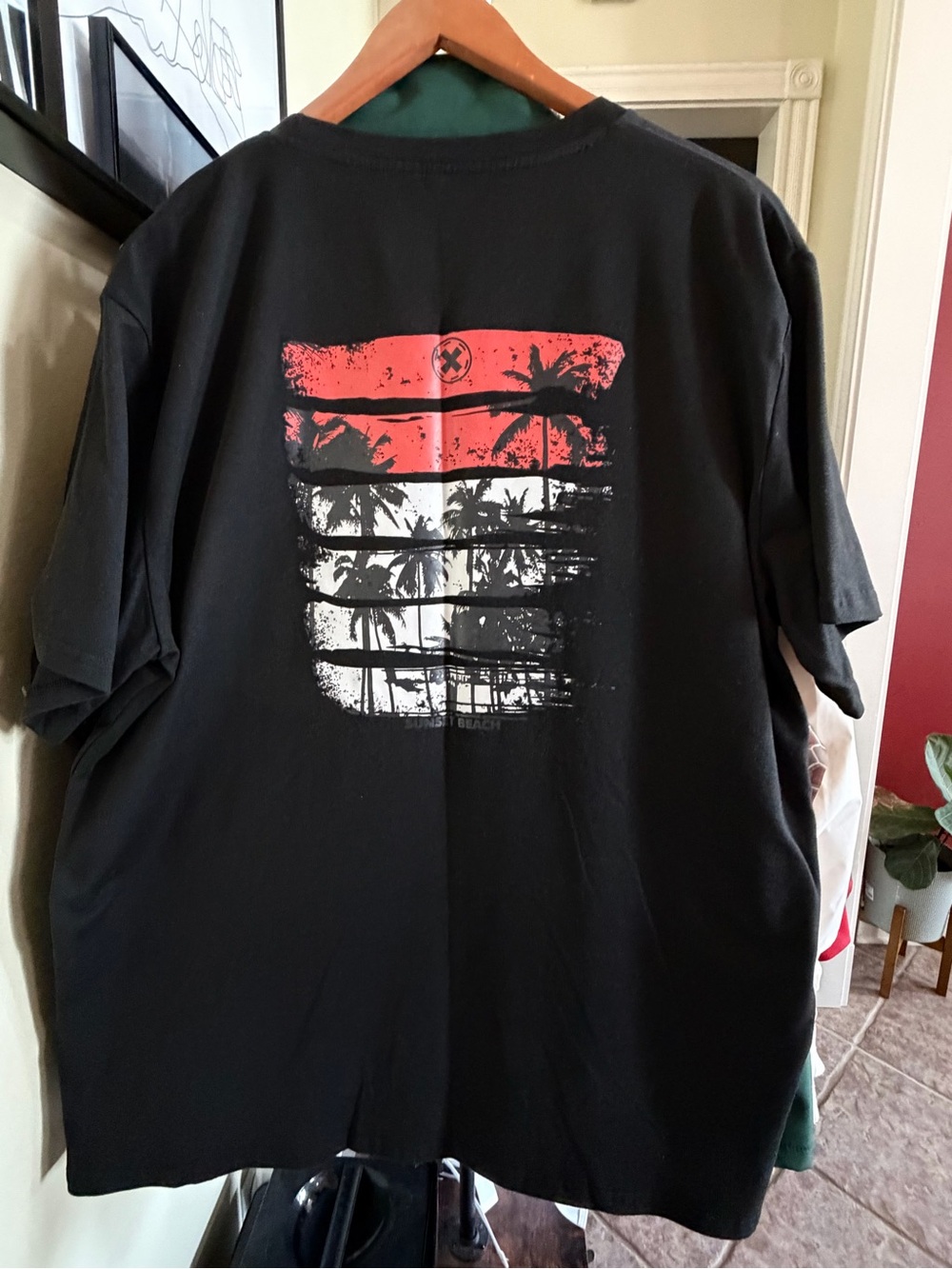 Sunset Beach Black Graphic T Shirt XXL Palm Tree Surf Tee - Picture 2 of 4